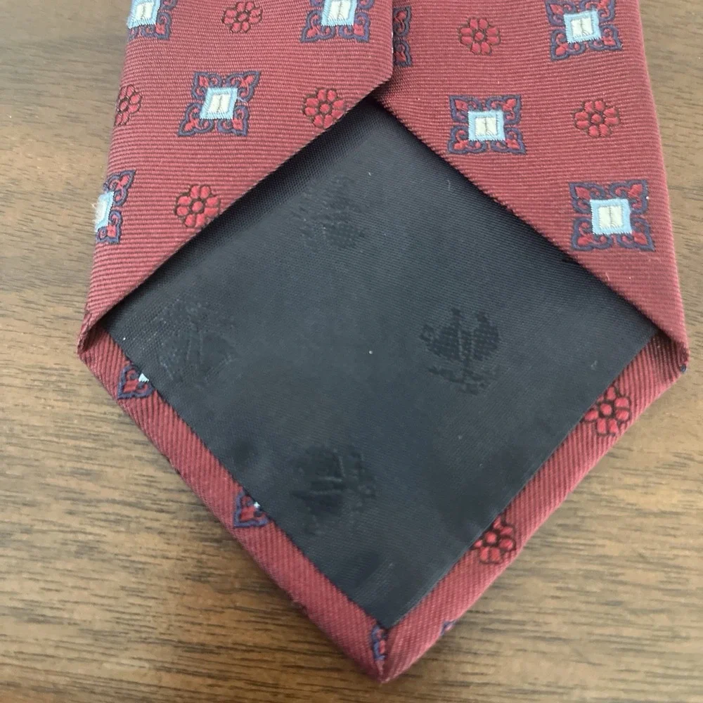 Brooks Brothers Makers Merchants Burgundy Blue Tie Geometric Floral‎ 58 1/2